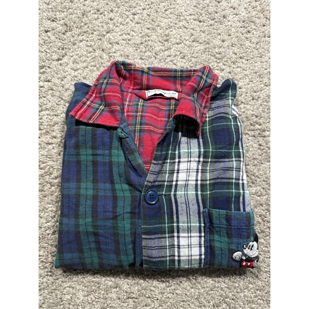 Disney Flannel Men's L/XL Plaid Button Up Long Sleeve Embroidered Mickey